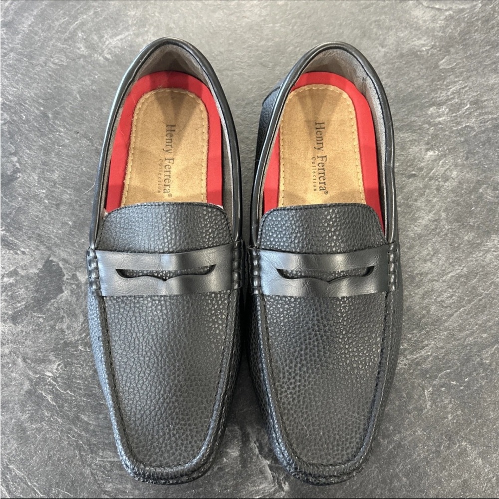 Henry Ferrera Black Pebbled Casual Slip On Loafers Size 12